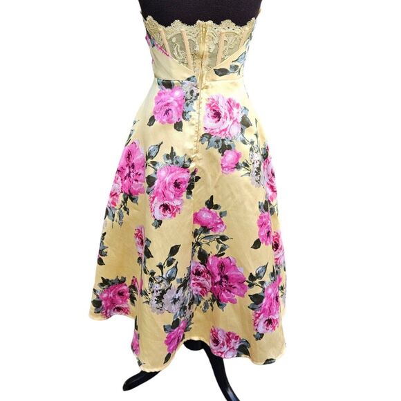 Yelloe Rose Floral Strapless Prom Dress Juniors 3/4 Retro HOCO Romantic Corset - Picture 2 of 8
